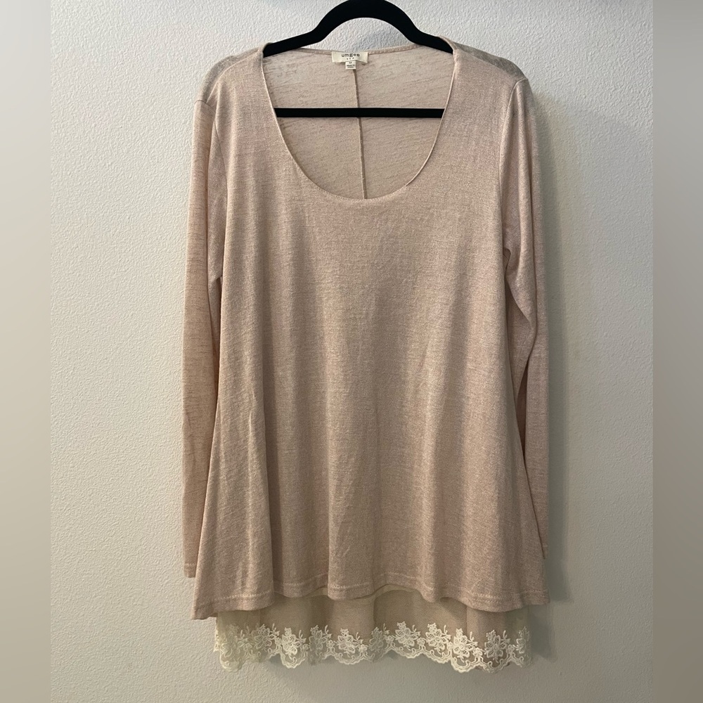 Umgee Neutral Cream Lace Trim Tunic Top Boho Cozy Layering Medium - Picture 3 of 8